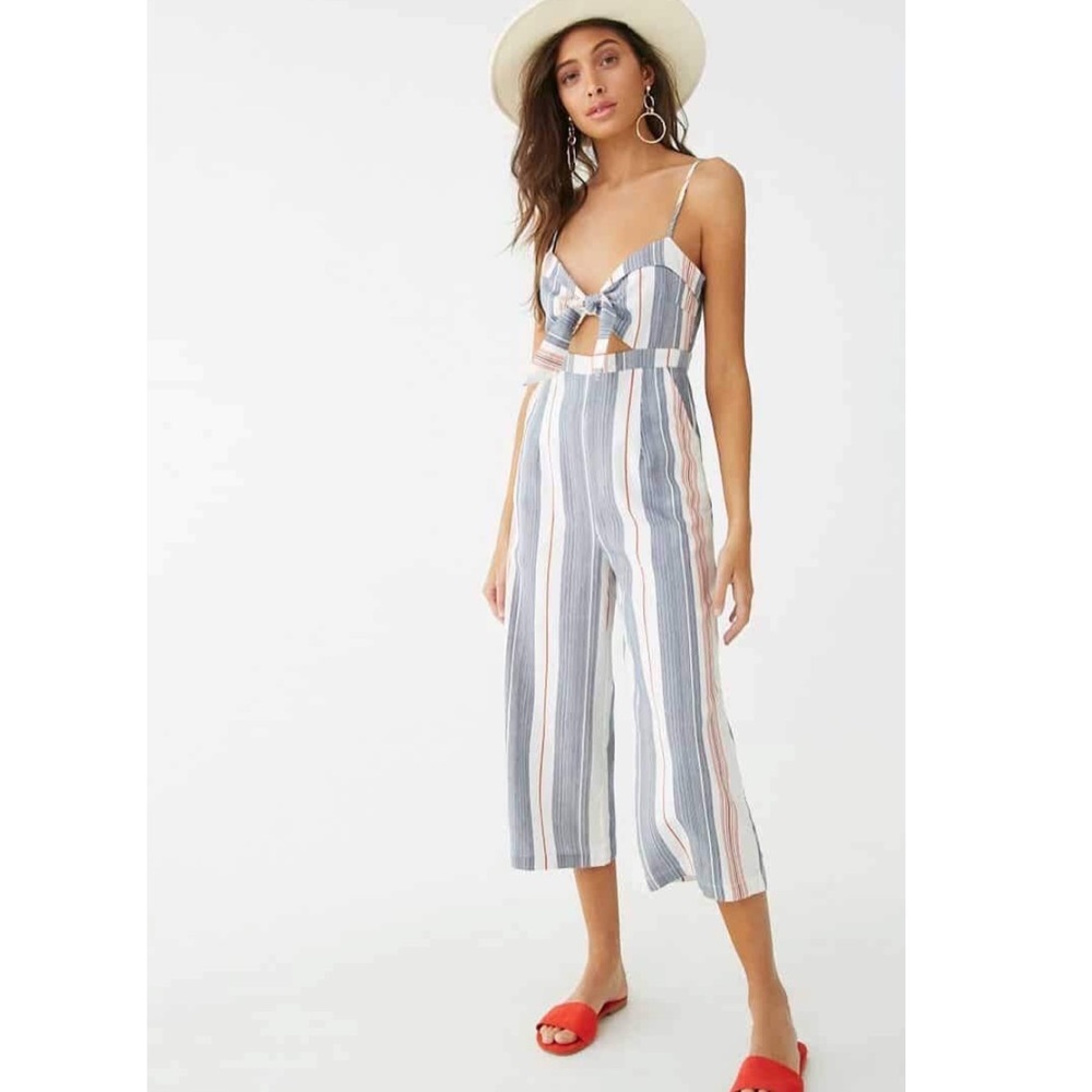 Striped Tie-Bust Jumpsuit